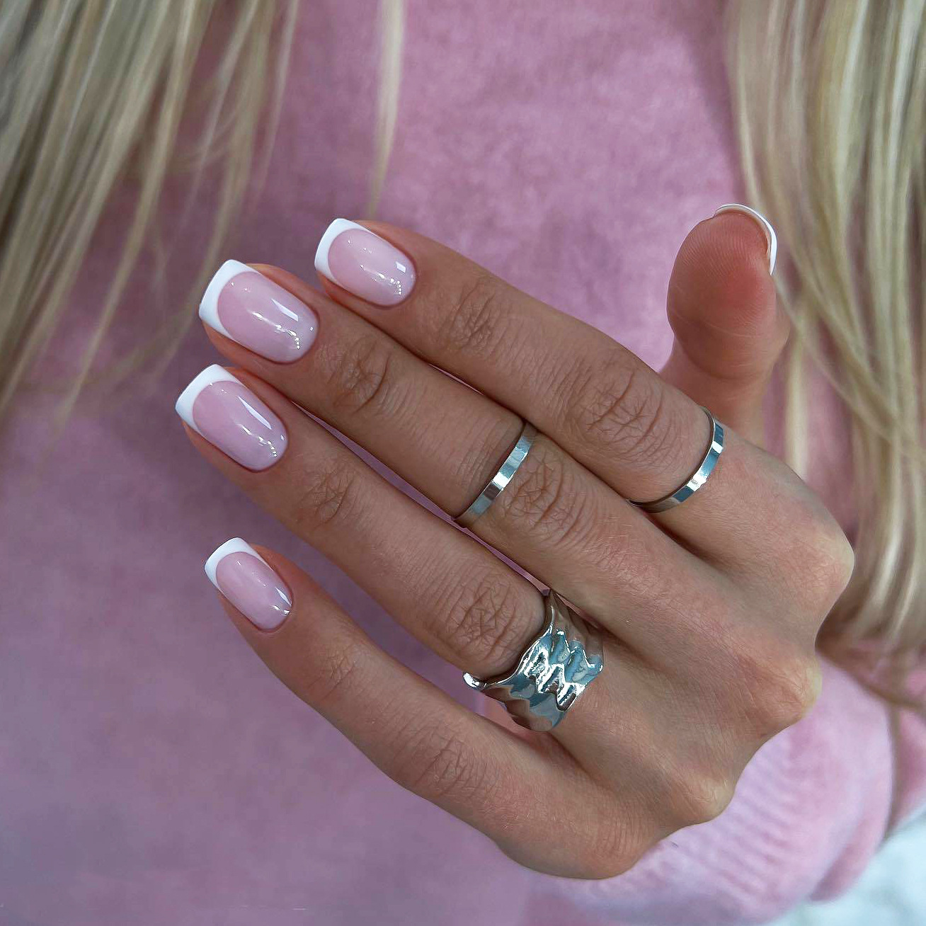 Nail Art French Nails - 24Pcs Krótkie Kwadratowe Ręcznie Robione Paznokcie