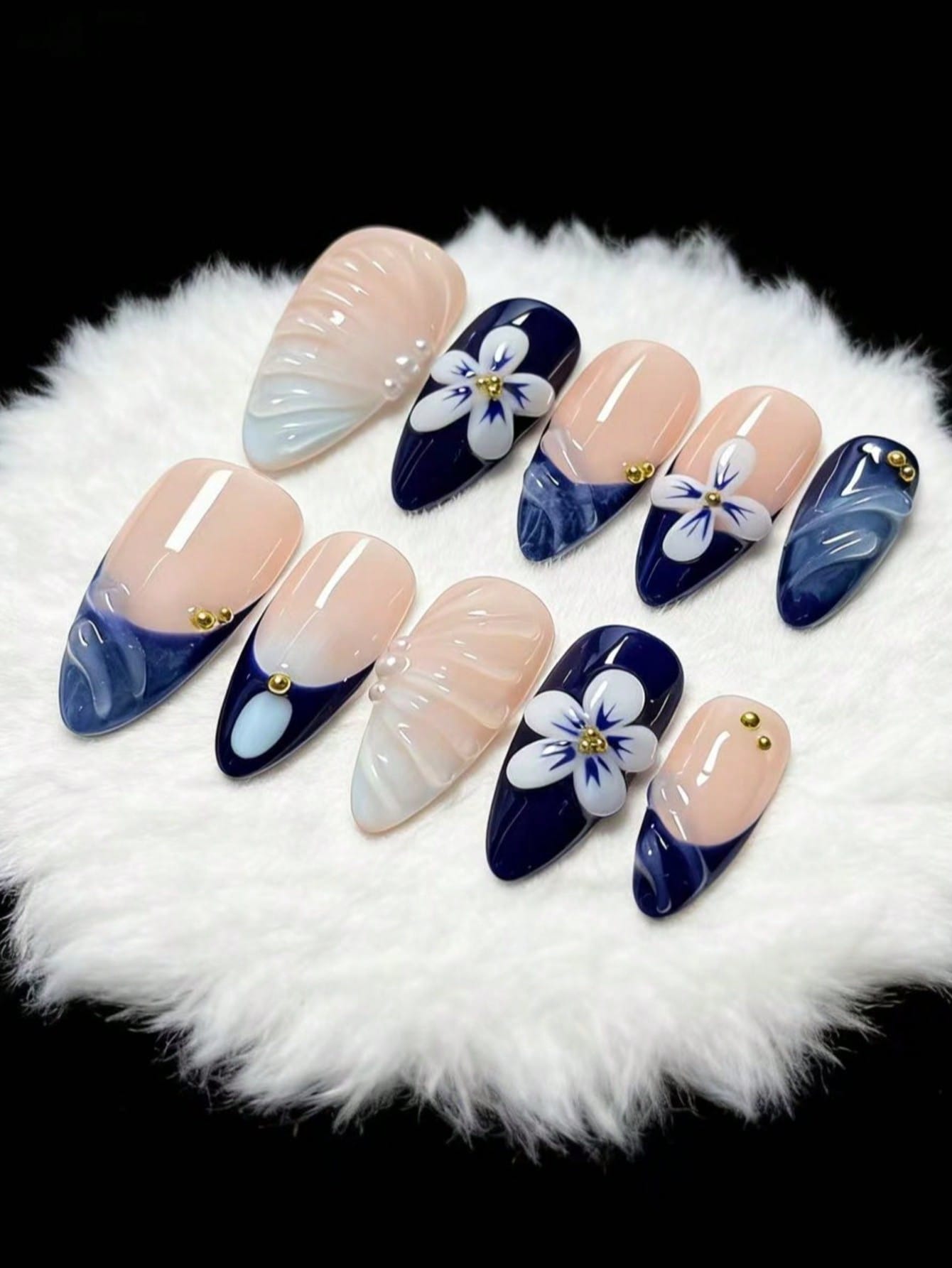 Nail Art French Nails - 10-częściowy zestaw ręcznie robionych paznokci w
