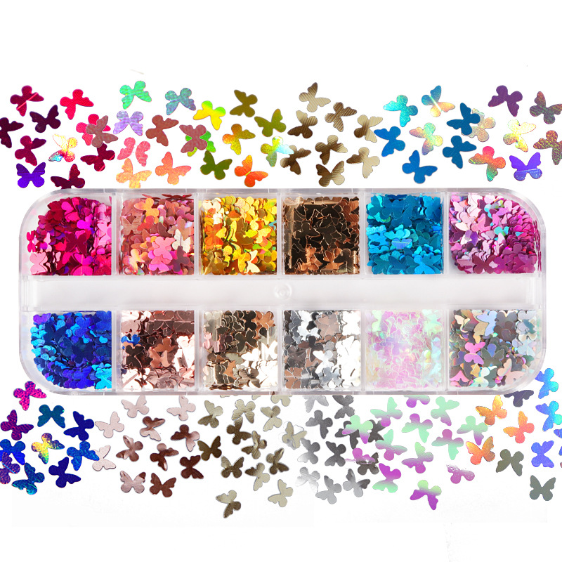 Nail Art Overlay - Mix kolor fluorescencyjny motyl brokat przedłużanie