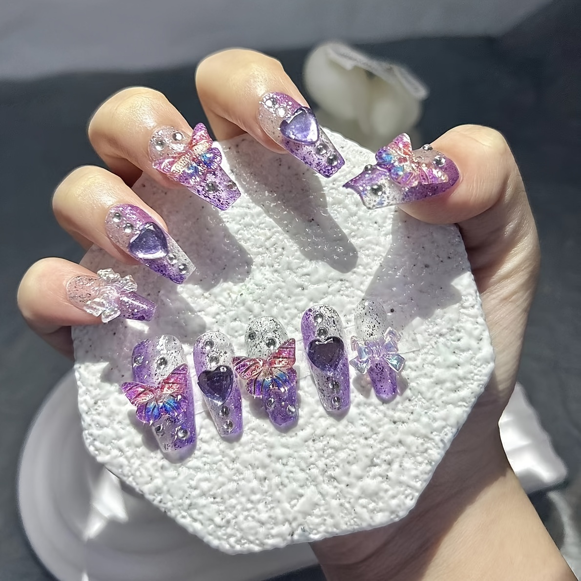 Nail Art Red - 10 sztuk Purple Fantasy Butterfly Fake